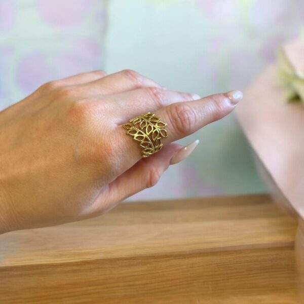 simple 2 leaf Ring gold - Edelstahl, verstellbar - Image 2
