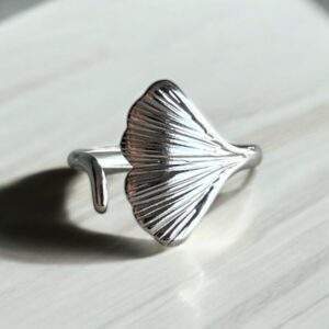 Ginkgo Blatt Ring silber - Edelstahl, verstellbar