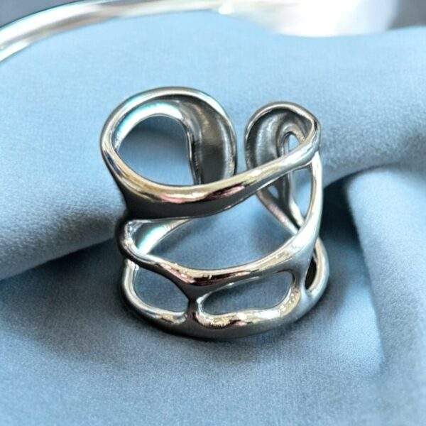 Liquid Silver Ring silber - Edelstahl, verstellbar