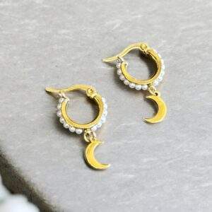 Pearly moon hoops - gold, Edelstahl