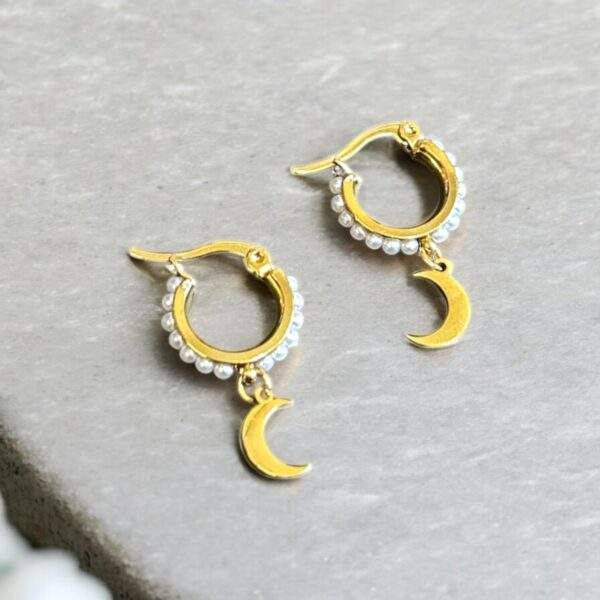 Pearly moon hoops - gold, Edelstahl