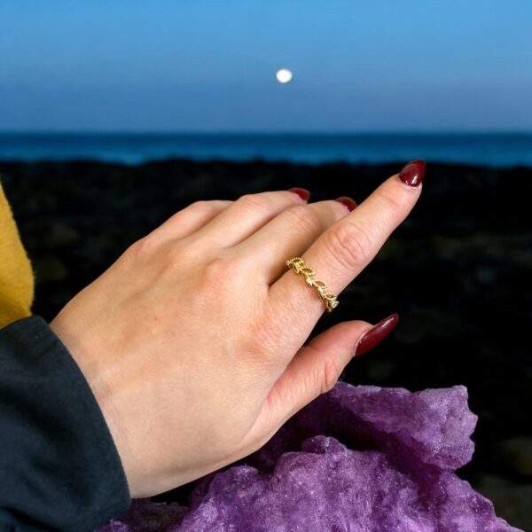 Golden small leaf Ring - Edelstahl, verstellbar - Image 2