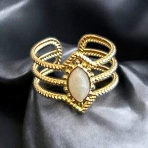 Royal Opal Ring gold & white stone - Edelstahl, verstellbar