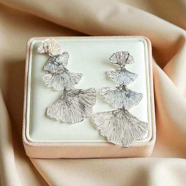 Silver Ginkgo Ohrringe - silber, Edelstahl, Wasserfest